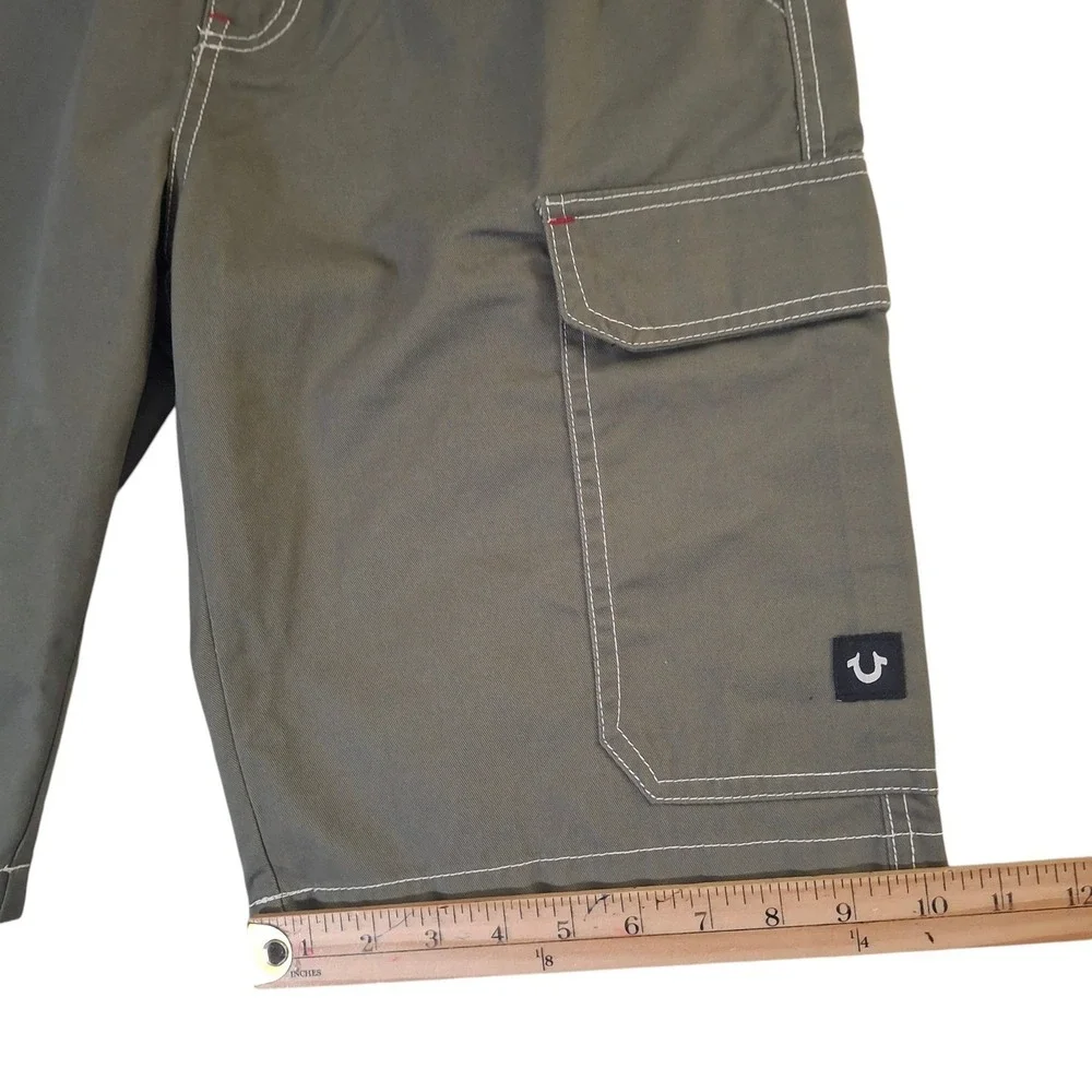 True Religion Cargo Shorts Men's 30 Kalamata Olive Green Contrast Stitch 11